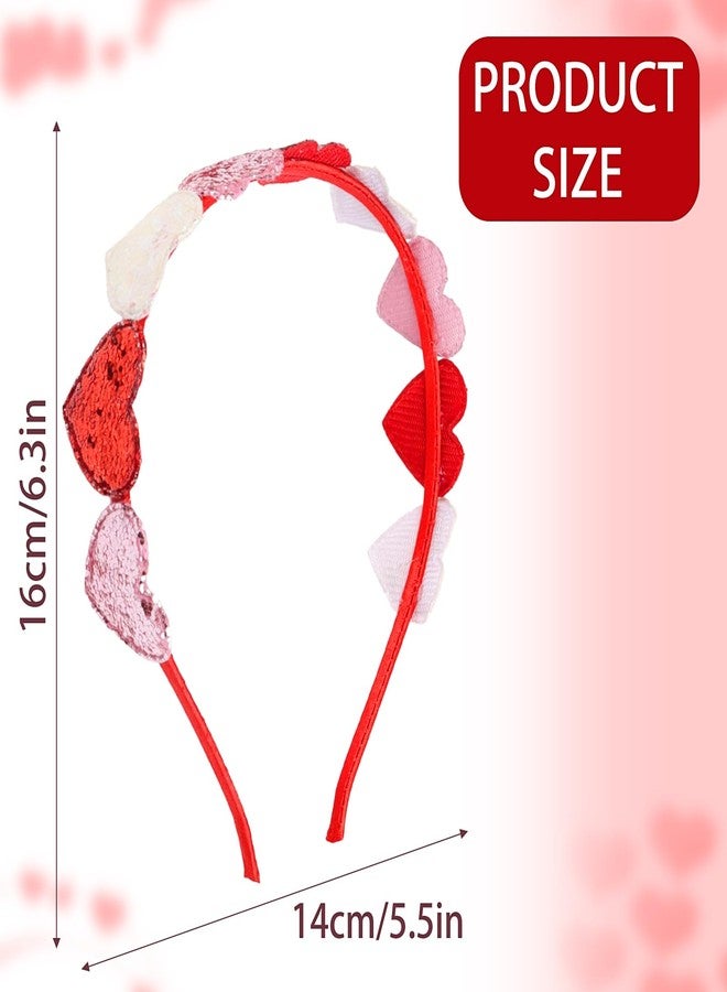Doneace Valentines Day Glitter Hearts Headband Girls Cute Heart Headband Red Pink Cupid Hair Band Love Heart Hair Accessories for Women Valentine Dating Wedding Birthday Dressing Up Gift 1PCS - Image 2